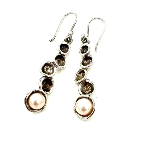 Vintage Sterling Silver Pearl Earrings HG Hagit Gorali Israel - Picture 1 of 10